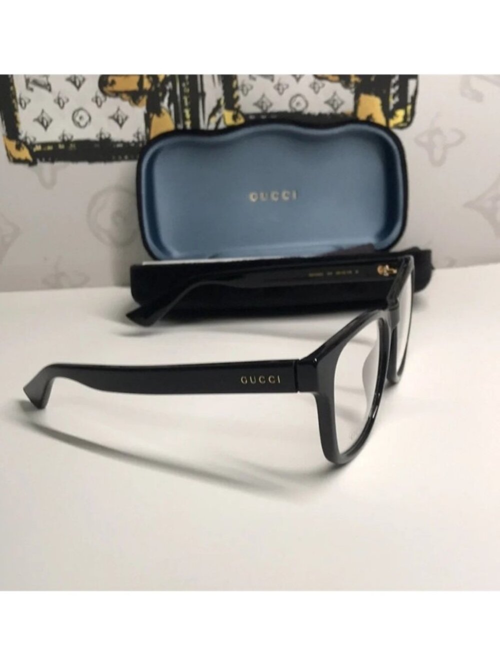 Luxury New Authentic Gucci GG1344O 005 Black Square Eyeglasses - Picture 10 of 14
